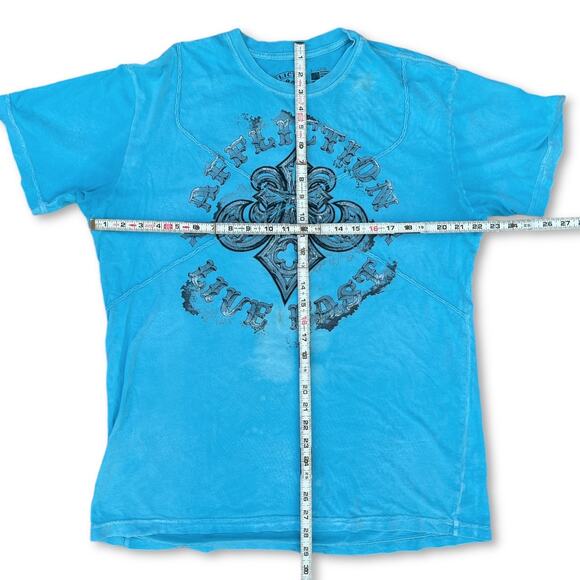 Y2K Affliction Angel Wings Blue Crew Neck Men's T-shirt | Size XL - Picture 4 of 9
